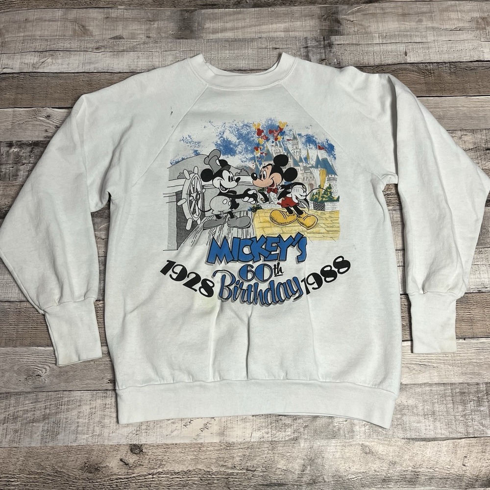 Disney Sweatshirt Size Large White Vintage 80s 60th Year Anniversary Mickey